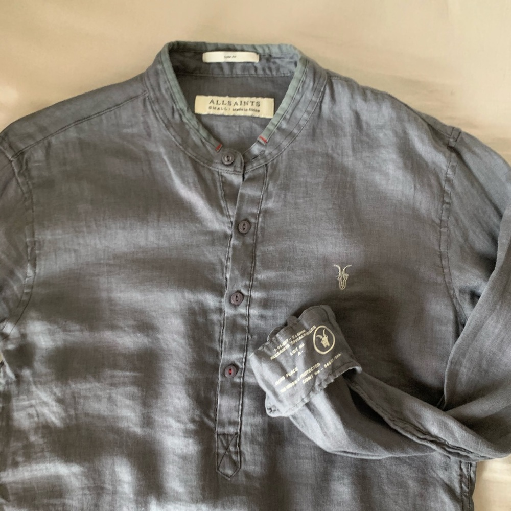 NWT Allsaints mandarin collar linen shirt